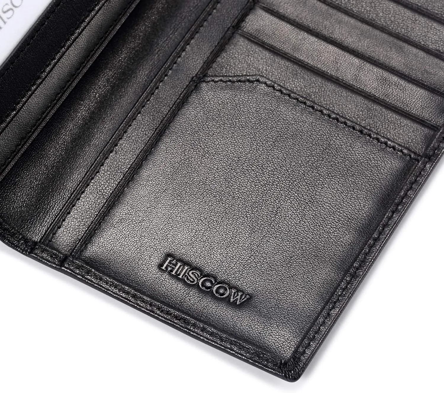 HISCOW Slim Leather Long Wallet for Men & Women, Italian Calfskin, Breast Pocket Wallet for Checkbook, Credit Cards (Black)