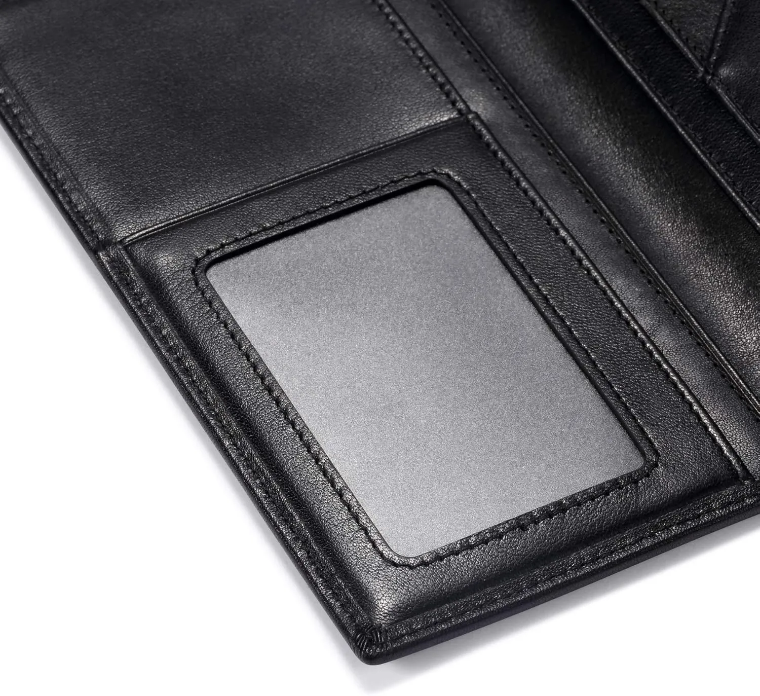 HISCOW Slim Leather Long Wallet for Men & Women, Italian Calfskin, Breast Pocket Wallet for Checkbook, Credit Cards (Black)