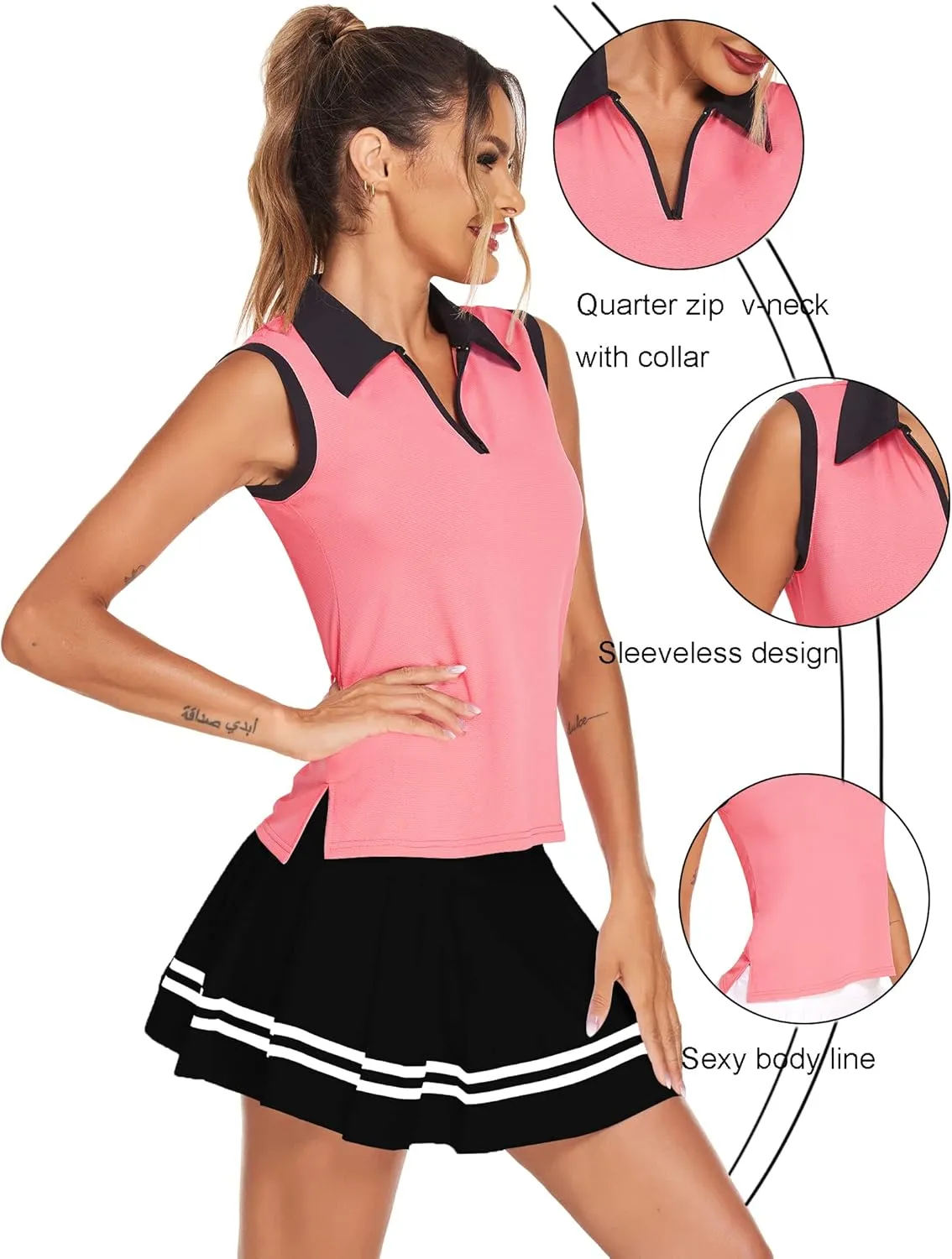 HOTLOOX Women Sleeveless Golf Polo Shirts Summer 2025 UPF 50  Zipper V Neck Tennis Tank Top S-XXL