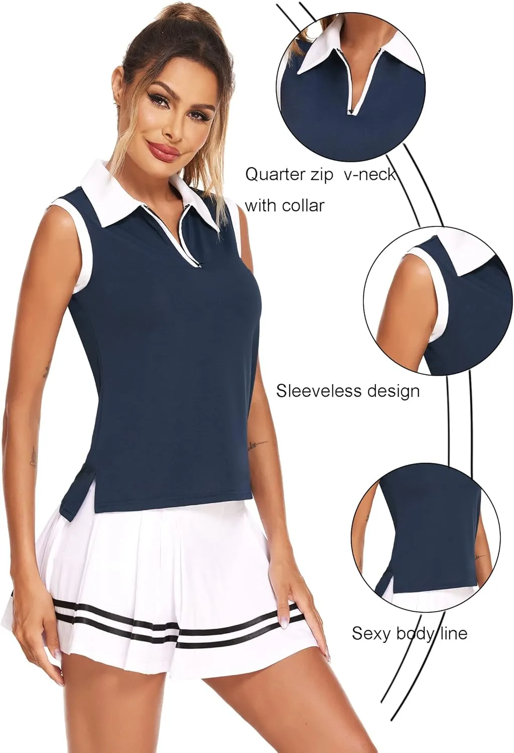 HOTLOOX Women Sleeveless Golf Polo Shirts Summer 2025 UPF 50  Zipper V Neck Tennis Tank Top S-XXL