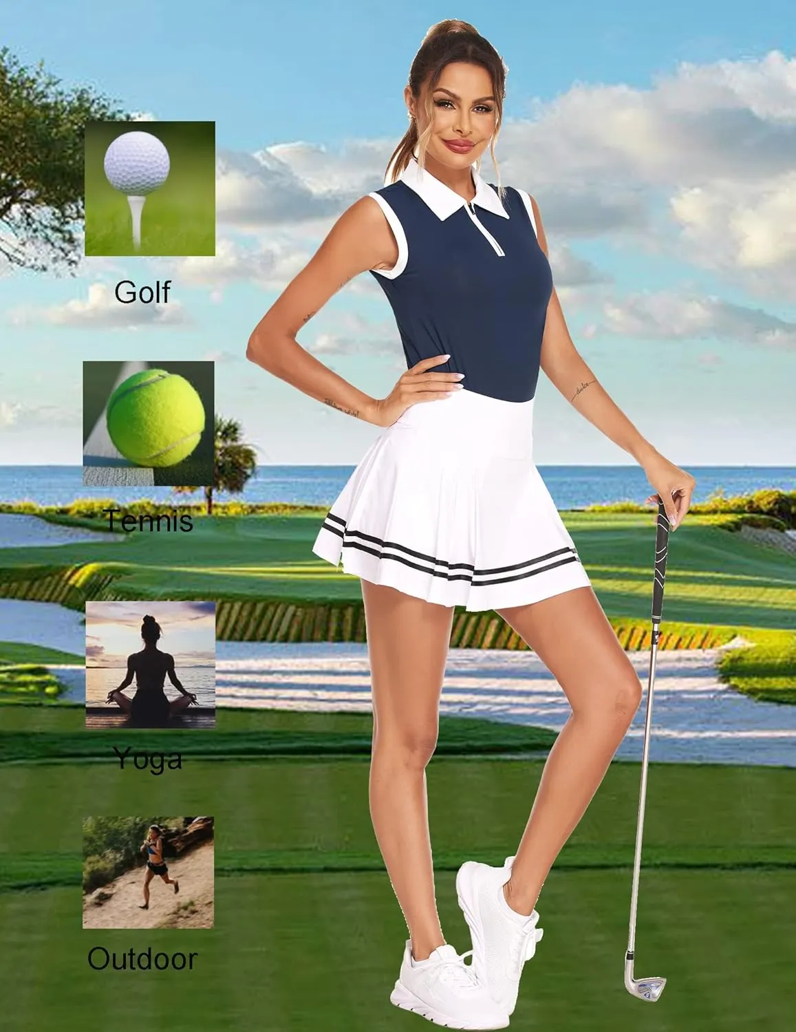 HOTLOOX Women Sleeveless Golf Polo Shirts Summer 2025 UPF 50  Zipper V Neck Tennis Tank Top S-XXL