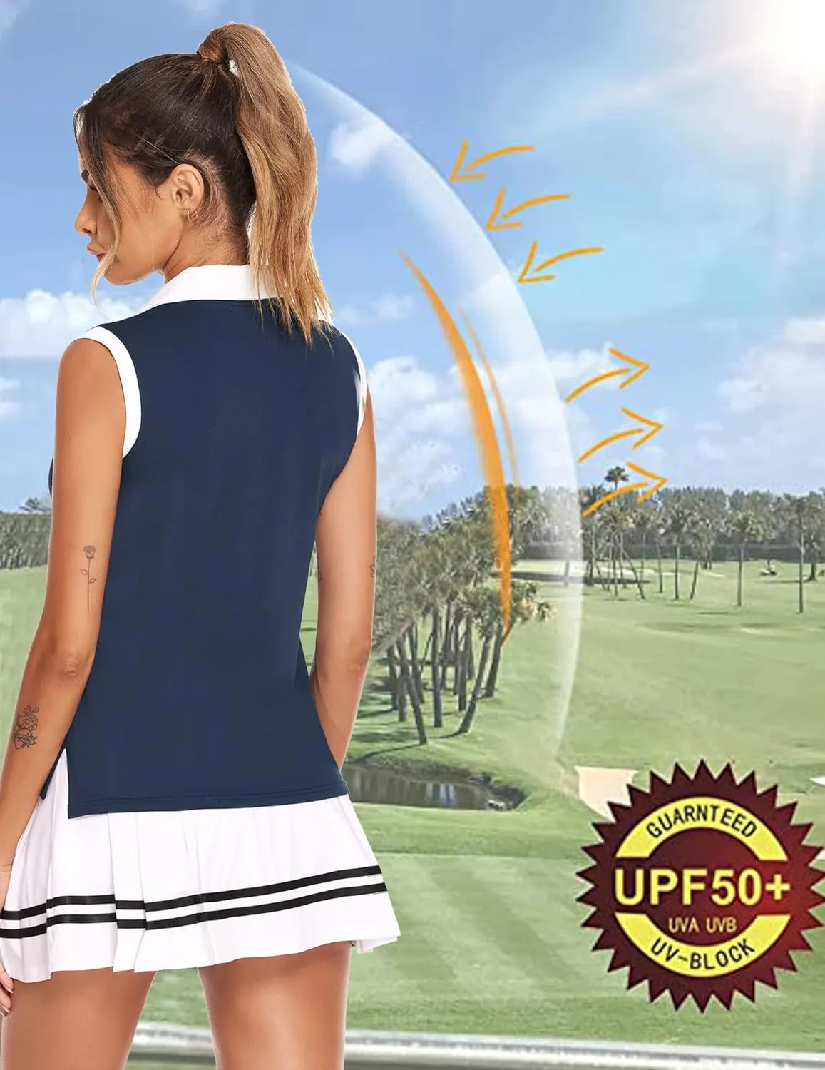 HOTLOOX Women Sleeveless Golf Polo Shirts Summer 2025 UPF 50  Zipper V Neck Tennis Tank Top S-XXL