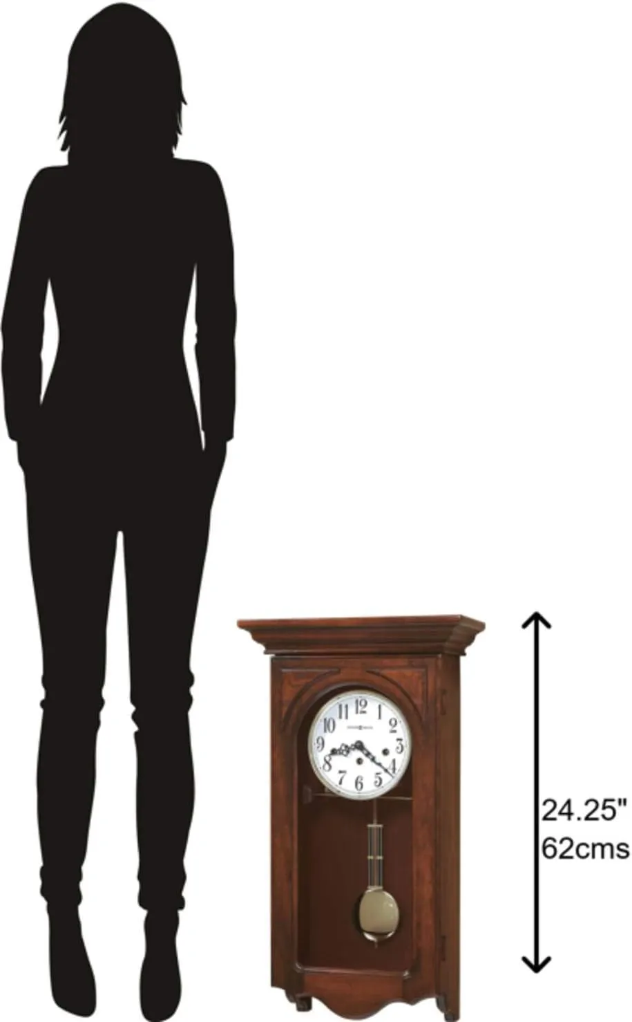 Howard Miller Laingsburg II Wall Clocks, Analog White Display Single Chime Movement | Key-Wound Brown Hardwoods Pendulum Clocks With Wood Finish For Home Decor, Living Room & Office