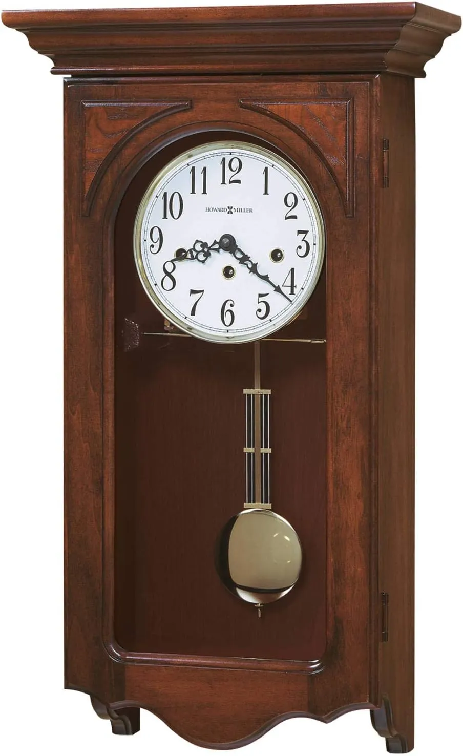 Howard Miller Laingsburg II Wall Clocks, Analog White Display Single Chime Movement | Key-Wound Brown Hardwoods Pendulum Clocks With Wood Finish For Home Decor, Living Room & Office