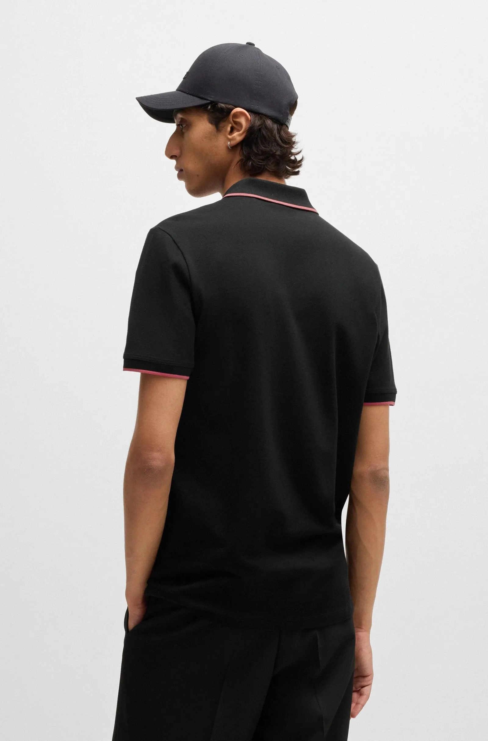 Hugo Boss Stretch-cotton slim-fit polo shirt with printed logo
