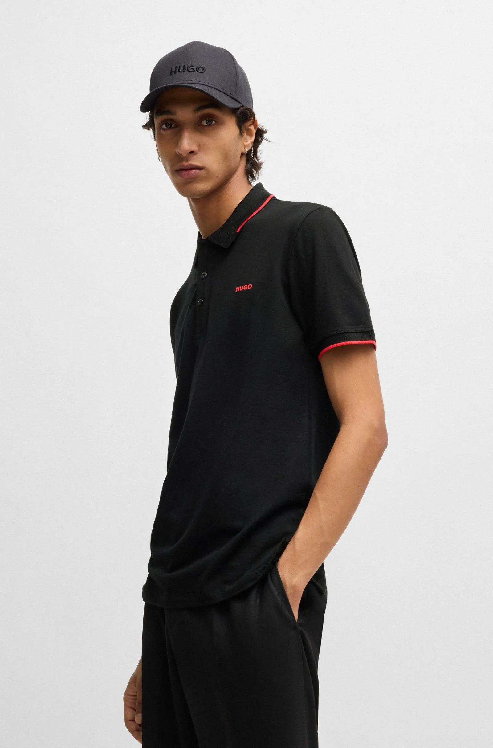 Hugo Boss Stretch-cotton slim-fit polo shirt with printed logo