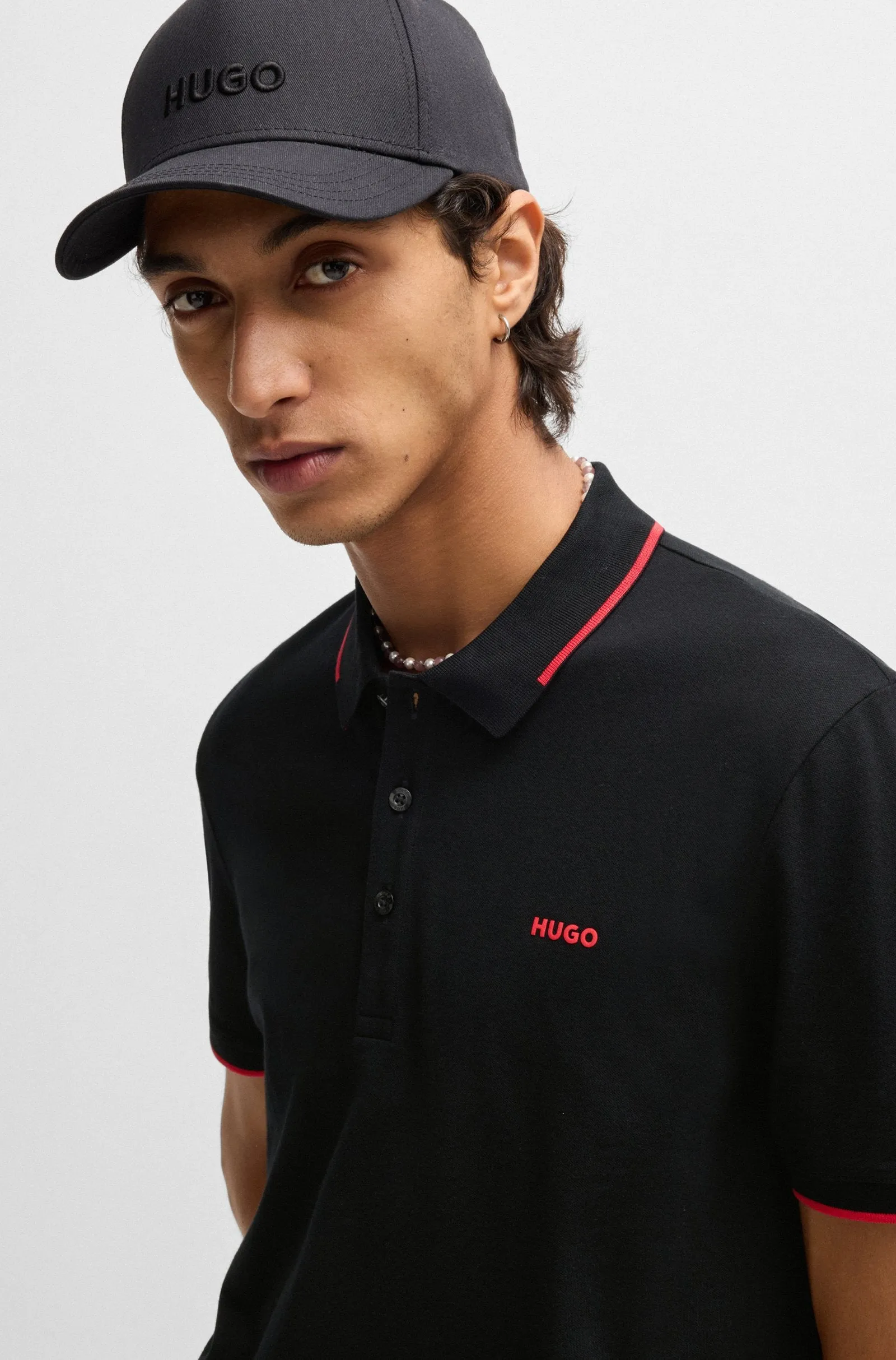 Hugo Boss Stretch-cotton slim-fit polo shirt with printed logo