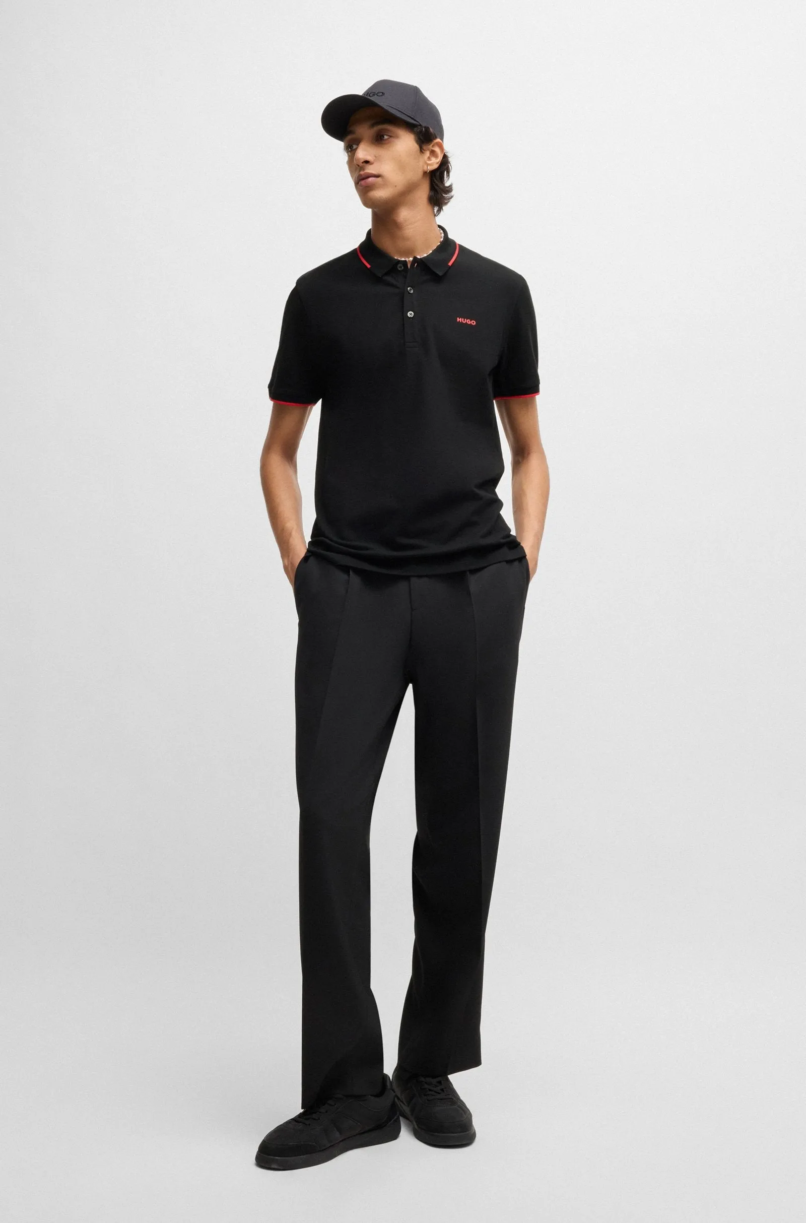 Hugo Boss Stretch-cotton slim-fit polo shirt with printed logo