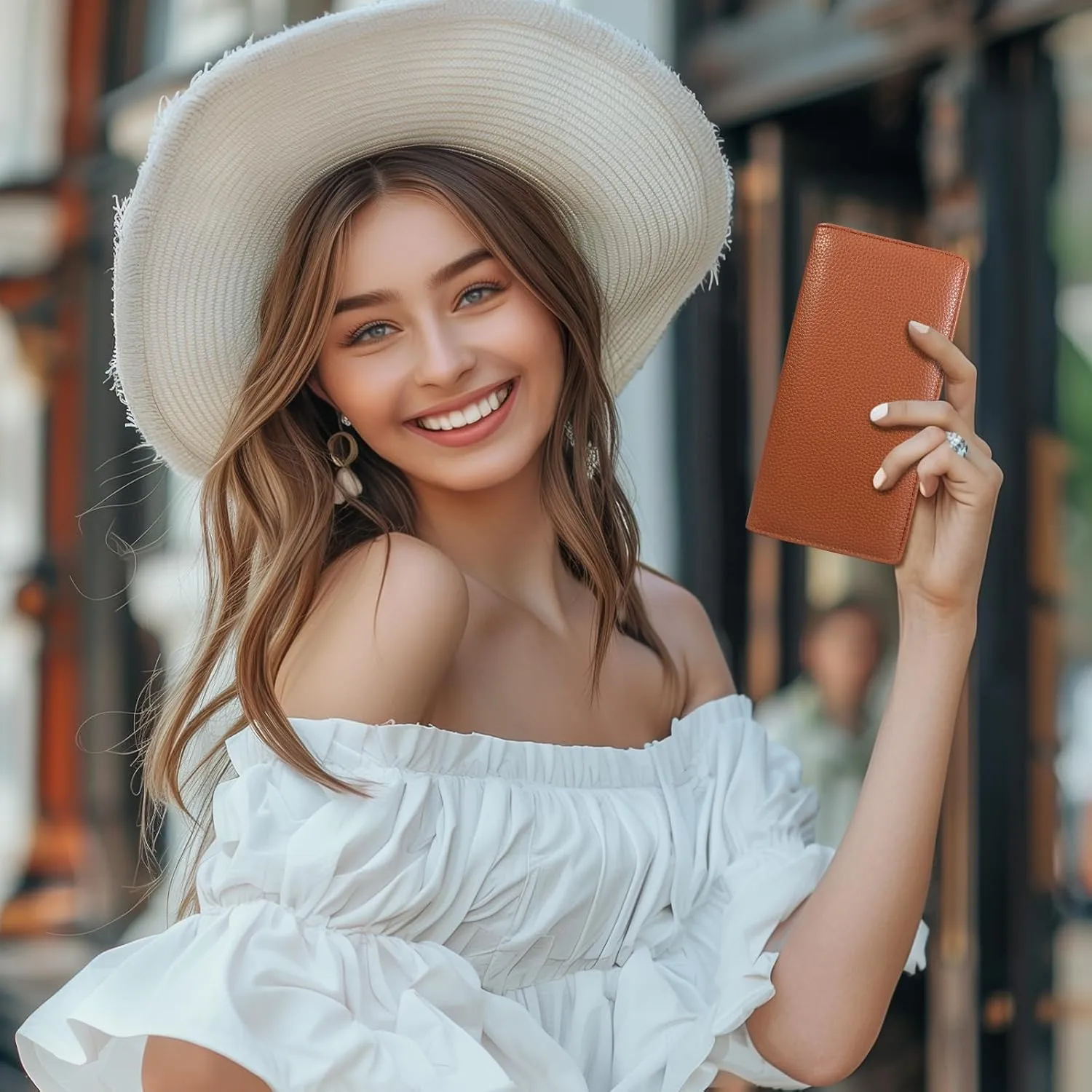 Immaturus Womens Wallet, Brown Slim Thin RFID Blocking Card Wallets, Bifold PU Leather Credit Card Holder Organizer, Cute Cash Clutch Long Billfold with Zipper Coin Pocket Ladies Girls Gift