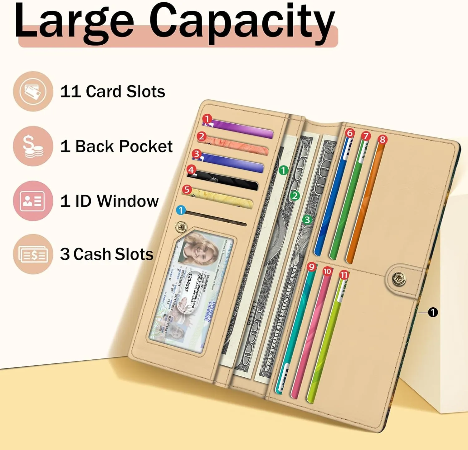 Immaturus Womens Wallet, Forest Firefly Slim Thin RFID Blocking Credit Card Wallets, Long Bifold PU Leather Card Holder Organizer, Cute Cash Clutch Billfold with Zipper Coin Pocket Ladies Girls Gift