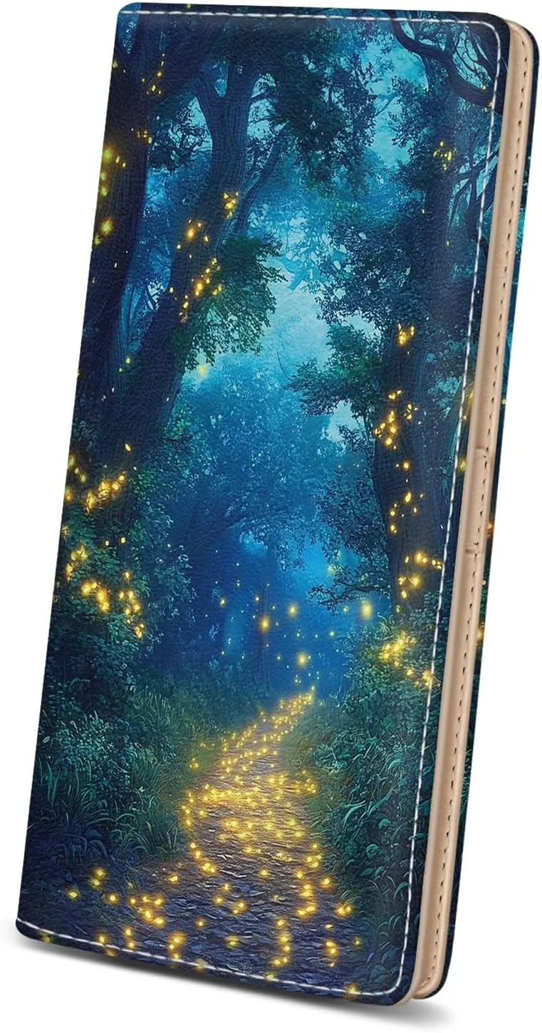 Immaturus Womens Wallet, Forest Firefly Slim Thin RFID Blocking Credit Card Wallets, Long Bifold PU Leather Card Holder Organizer, Cute Cash Clutch Billfold with Zipper Coin Pocket Ladies Girls Gift
