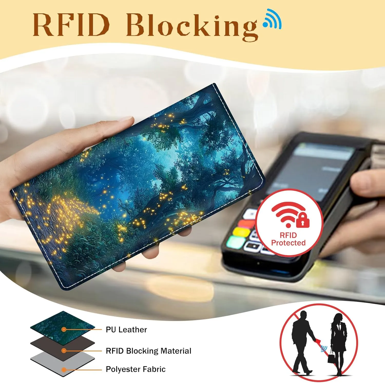 Immaturus Womens Wallet, Forest Firefly Slim Thin RFID Blocking Credit Card Wallets, Long Bifold PU Leather Card Holder Organizer, Cute Cash Clutch Billfold with Zipper Coin Pocket Ladies Girls Gift
