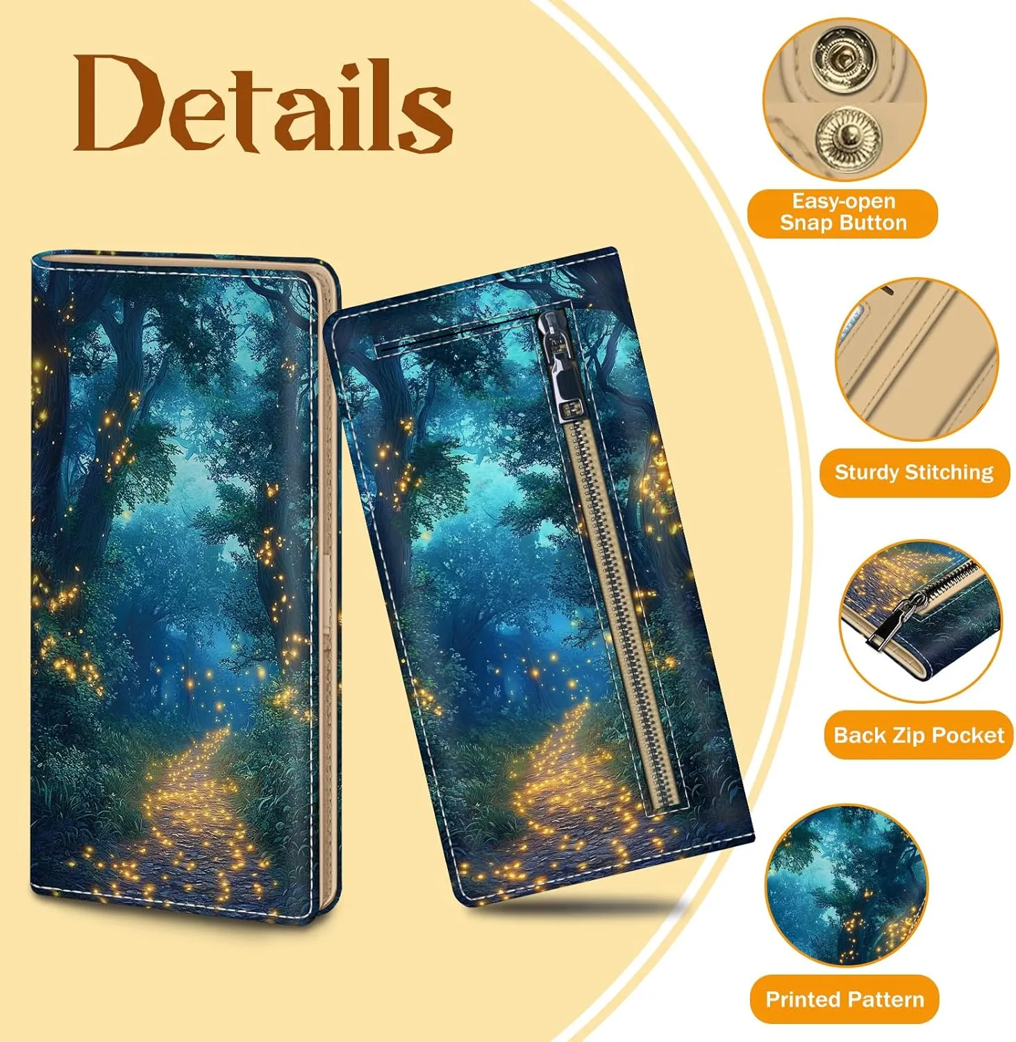 Immaturus Womens Wallet, Forest Firefly Slim Thin RFID Blocking Credit Card Wallets, Long Bifold PU Leather Card Holder Organizer, Cute Cash Clutch Billfold with Zipper Coin Pocket Ladies Girls Gift