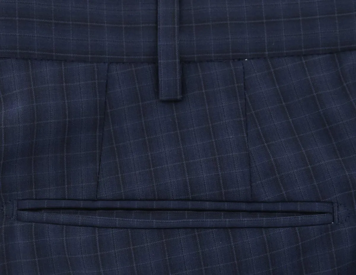 Incotex Dark Blue Check Pants - Slim