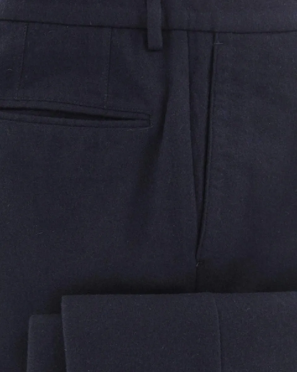 Incotex Midnight Navy Blue Solid Wool Pants - Slim