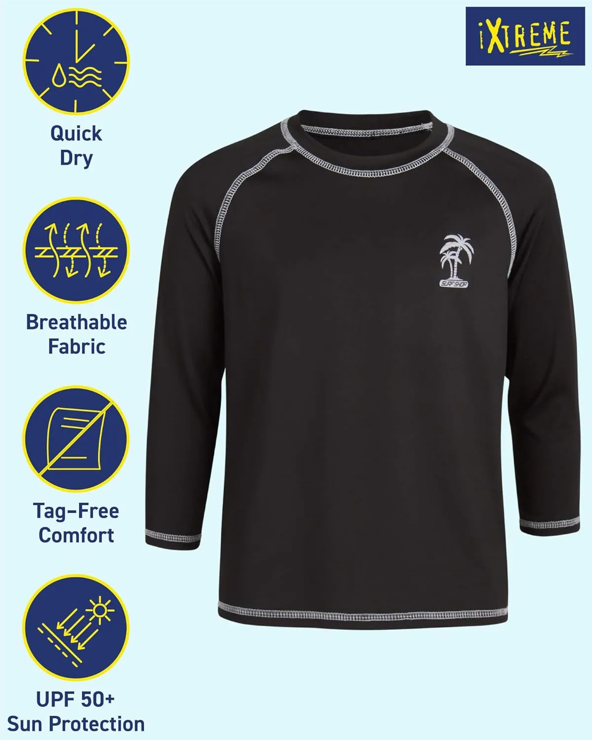 iXtreme Boys Rash Guard Long Sleeve Swim Shirt - UPF 50  Sun Protection Quick Dry Swim Top, UV Beach Wear Rash Guard for Boys