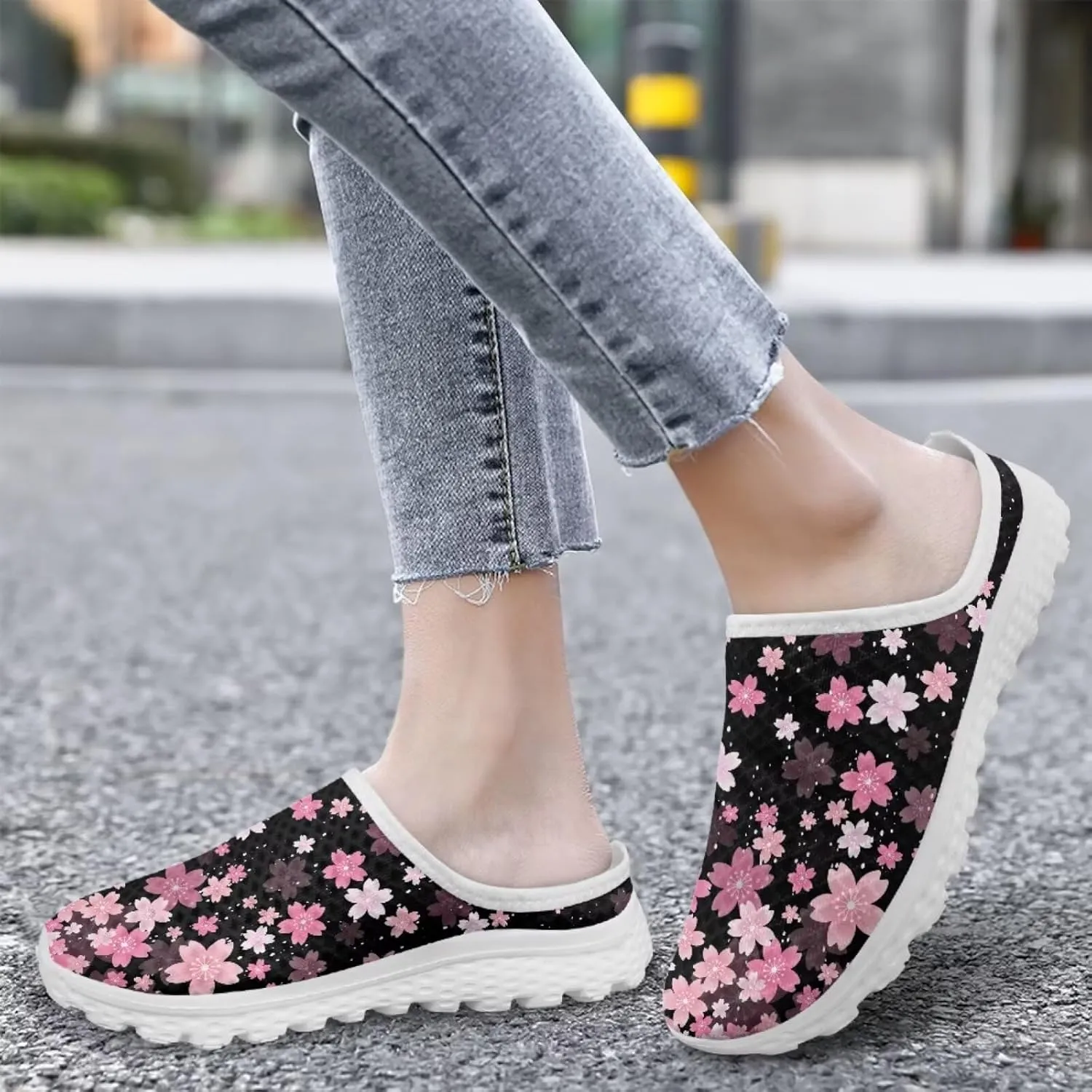 Jeiento Mules Shoes Mesh Breathable Walking Loafers Slip On Garden Clogs House Slippers for Women Butterfly Shoes Casual Travel Footwear
