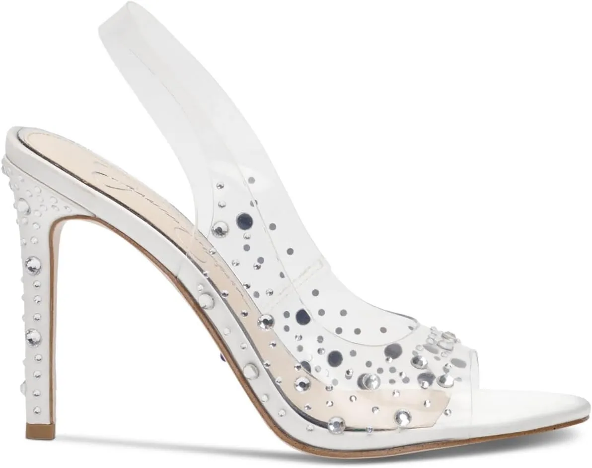 Jessica Simpson Womens Jaisey 2 Glitter Mesh Inset Slingback Heels