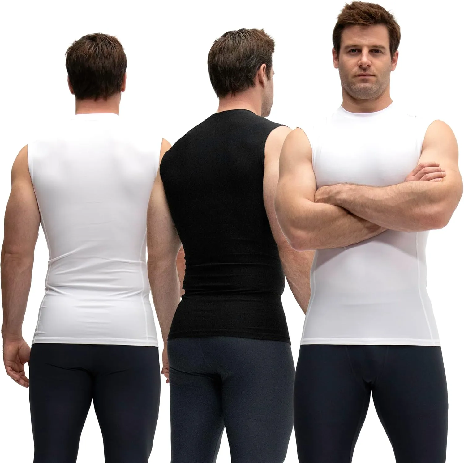 KISTA 3 Pack Men's Sleeveless Workout Shirts, Dry Fit Running Compression Cutoff Shirts, Athletic Base Layer Tank Top