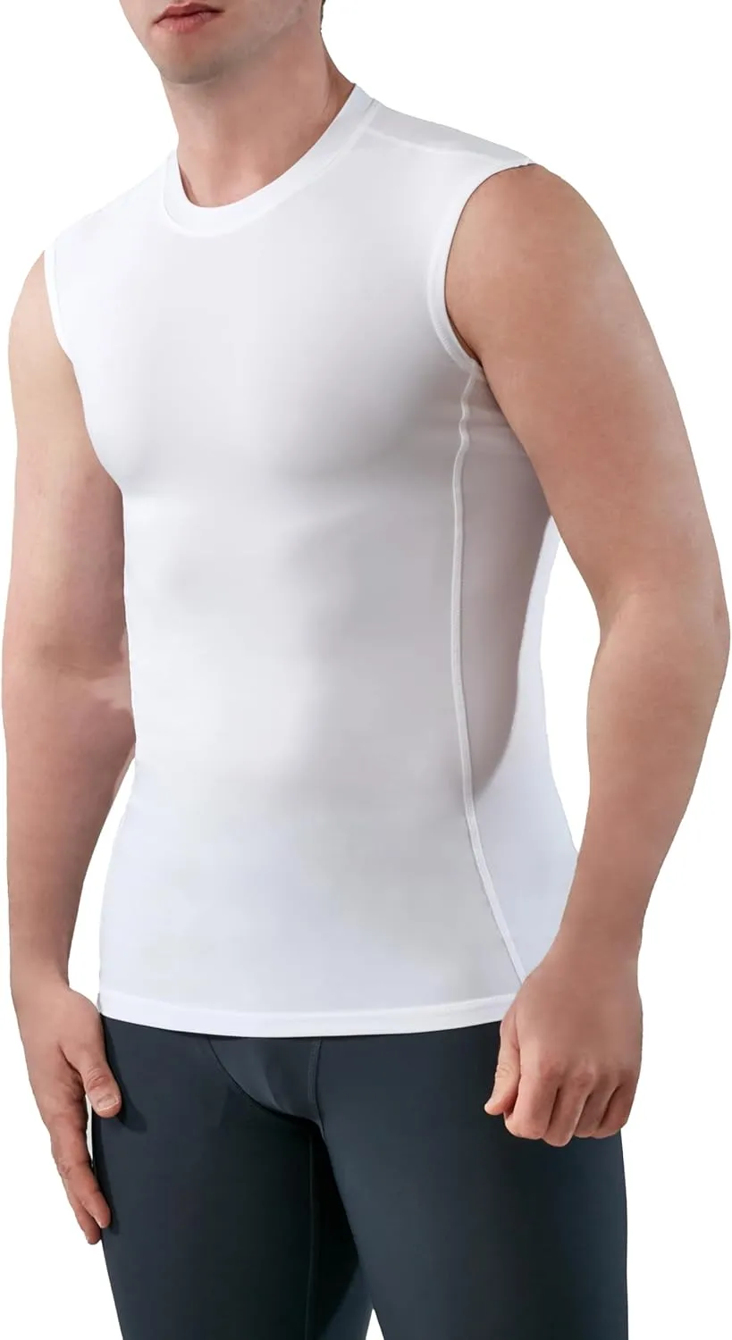 KISTA 3 Pack Men's Sleeveless Workout Shirts, Dry Fit Running Compression Cutoff Shirts, Athletic Base Layer Tank Top