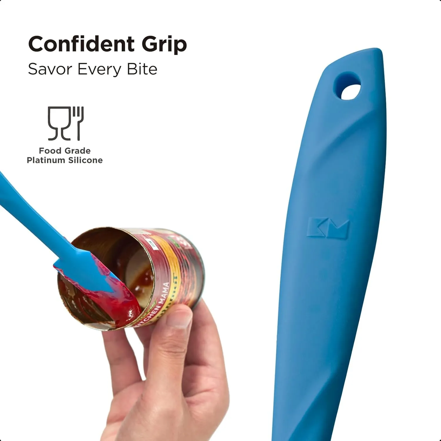 Kitchen Mama WaltzGrip Platinum Silicone Jar and Can Spatula Set: Heat-Resistant, Dishwasher Safe, Ergonomic Grip, Perfect for Mixing and Scraping, Nonstick Cookware (Blue)