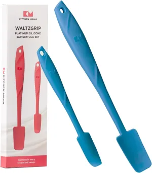 Kitchen Mama WaltzGrip Platinum Silicone Jar and Can Spatula Set: Heat-Resistant, Dishwasher Safe, Ergonomic Grip, Perfect for Mixing and Scraping, Nonstick Cookware (Blue)