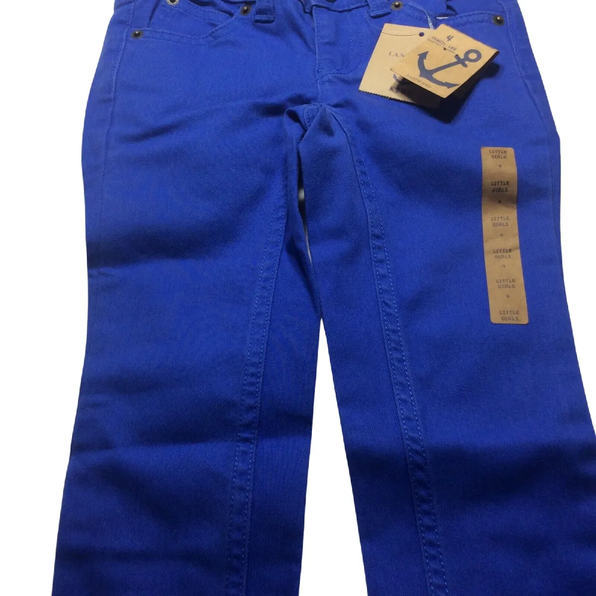Lands' End Girl Pencil Pants Jeans Size 4 Ankle Zipper Adjustable Waist Blue NWT