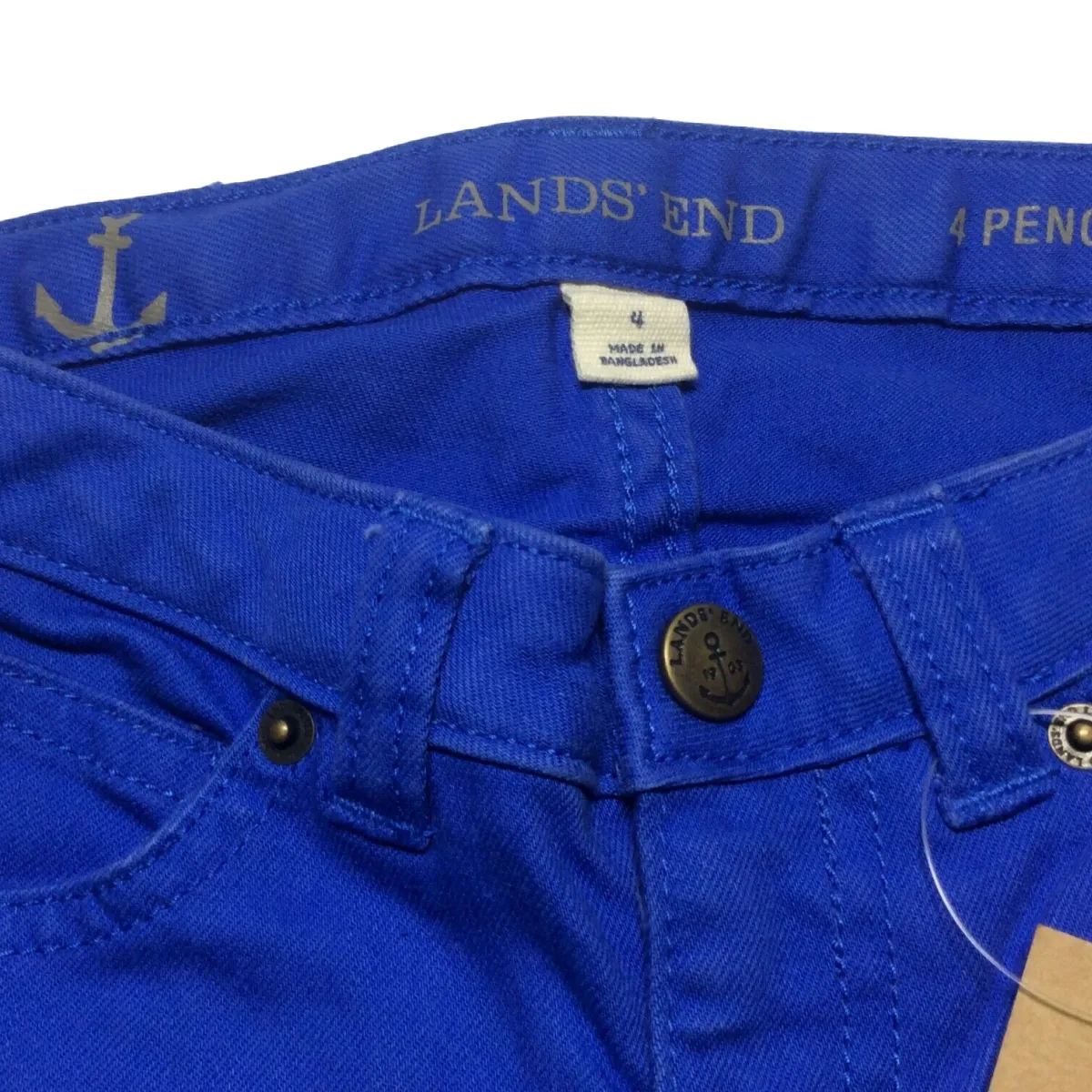 Lands' End Girl Pencil Pants Jeans Size 4 Ankle Zipper Adjustable Waist Blue NWT