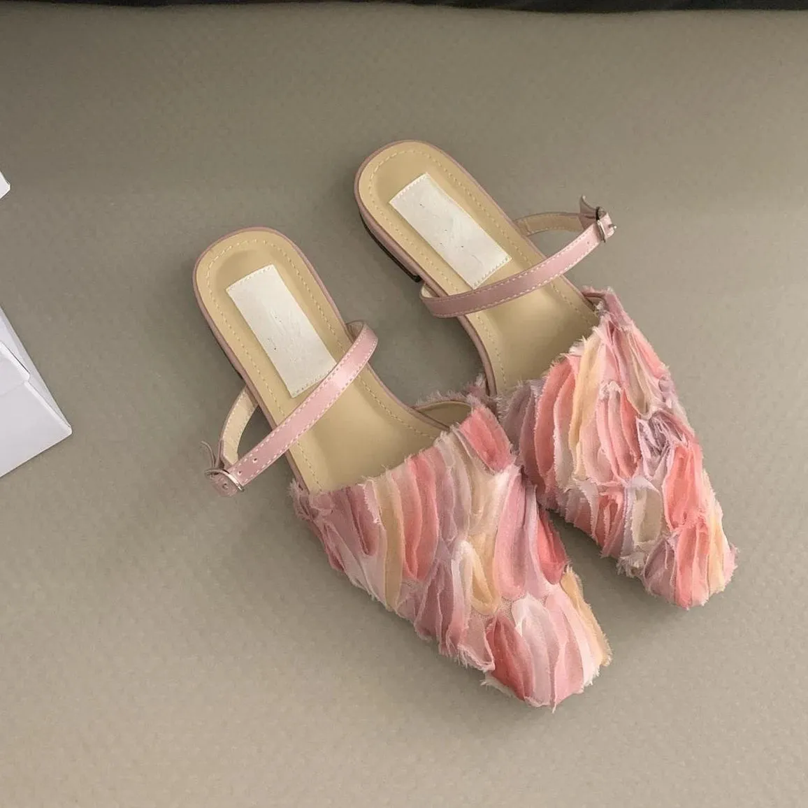 LBSFY  -  Flat Lace Petal Mule Shoes Women Square Toe Pumps Fashion Sandal Female Comfy Non-slip Casual Flip Flops Low Heel Slippers Women