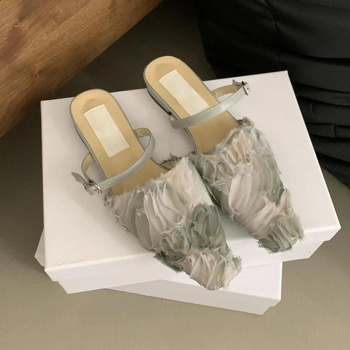 LBSFY  -  Flat Lace Petal Mule Shoes Women Square Toe Pumps Fashion Sandal Female Comfy Non-slip Casual Flip Flops Low Heel Slippers Women