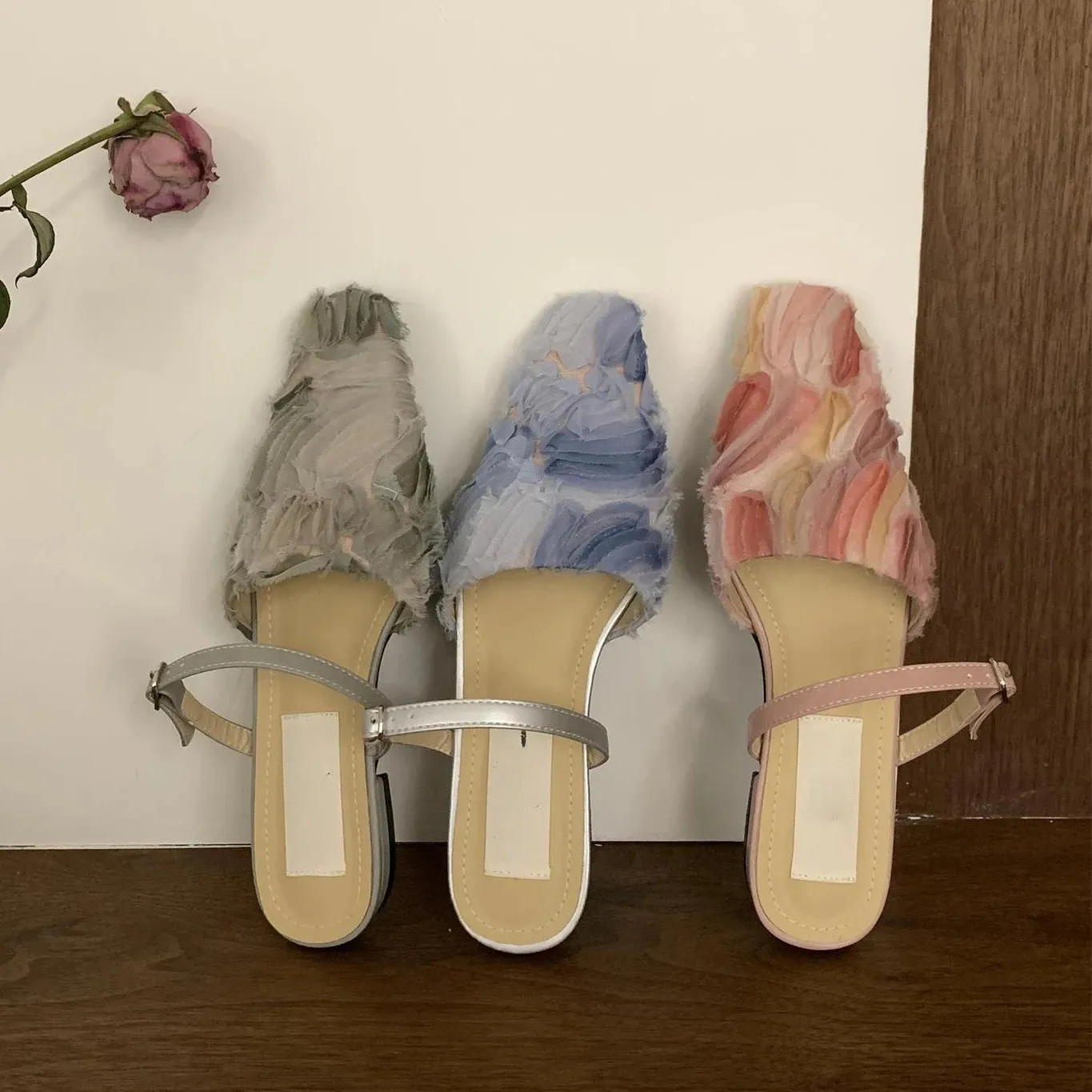 LBSFY  -  Flat Lace Petal Mule Shoes Women Square Toe Pumps Fashion Sandal Female Comfy Non-slip Casual Flip Flops Low Heel Slippers Women