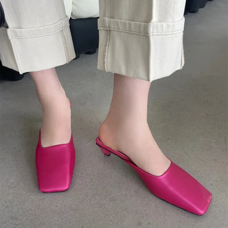 LBSFY  - Satin Mule Slippers for Women Summer 2024 Luxury Brand Low Heel Sandal Women Elegant Comfy Stylish Square Head Flip-flops Ladies