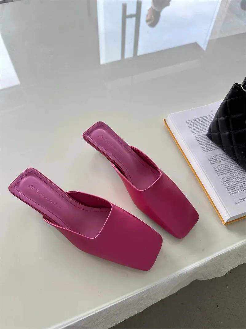 LBSFY  - Satin Mule Slippers for Women Summer 2024 Luxury Brand Low Heel Sandal Women Elegant Comfy Stylish Square Head Flip-flops Ladies