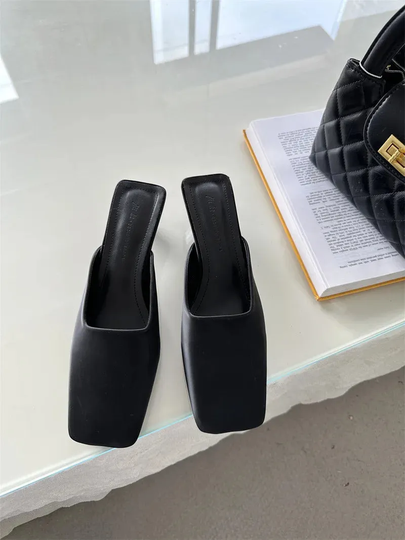 LBSFY  - Satin Mule Slippers for Women Summer 2024 Luxury Brand Low Heel Sandal Women Elegant Comfy Stylish Square Head Flip-flops Ladies