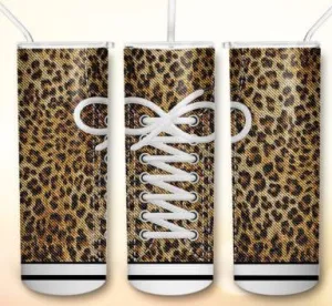 LEOPARD SNEAKER 20 oz Stainless Steel Skinny Tumbler with Lid, Metal Straw & Gift Box
