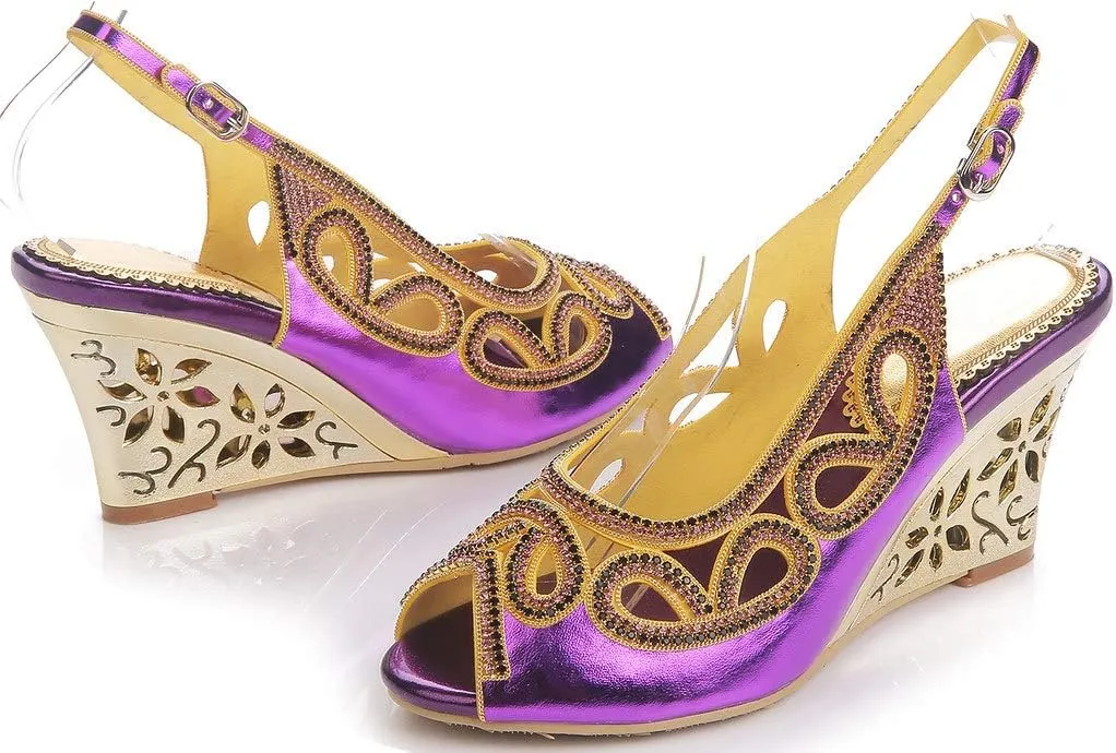 LizFoYa Women Cutout Crystal Evening Slingback Pumps Peep Toe Bridal Wedge Sandals