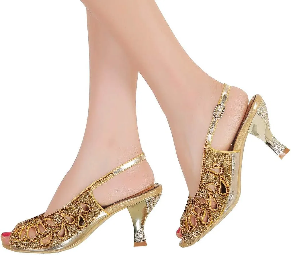 LizFoYa Women Peep Toe Cutout Dressy Pumps Shoes Crystal Evening Slingback Kitten Heels