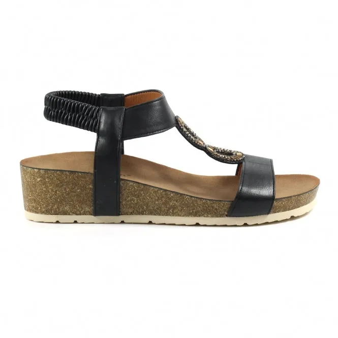 Lunar Barwell Women's T Bar Wedge Sandal Black