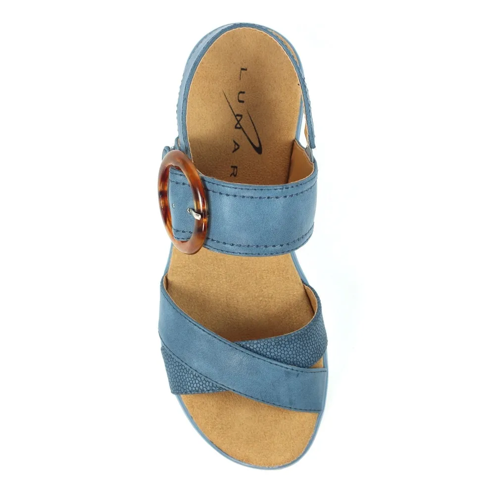 Lunar Elise Women's Chunky Sole Slingback Touch Fastening Strap Open Toe Sandal Mid Blue