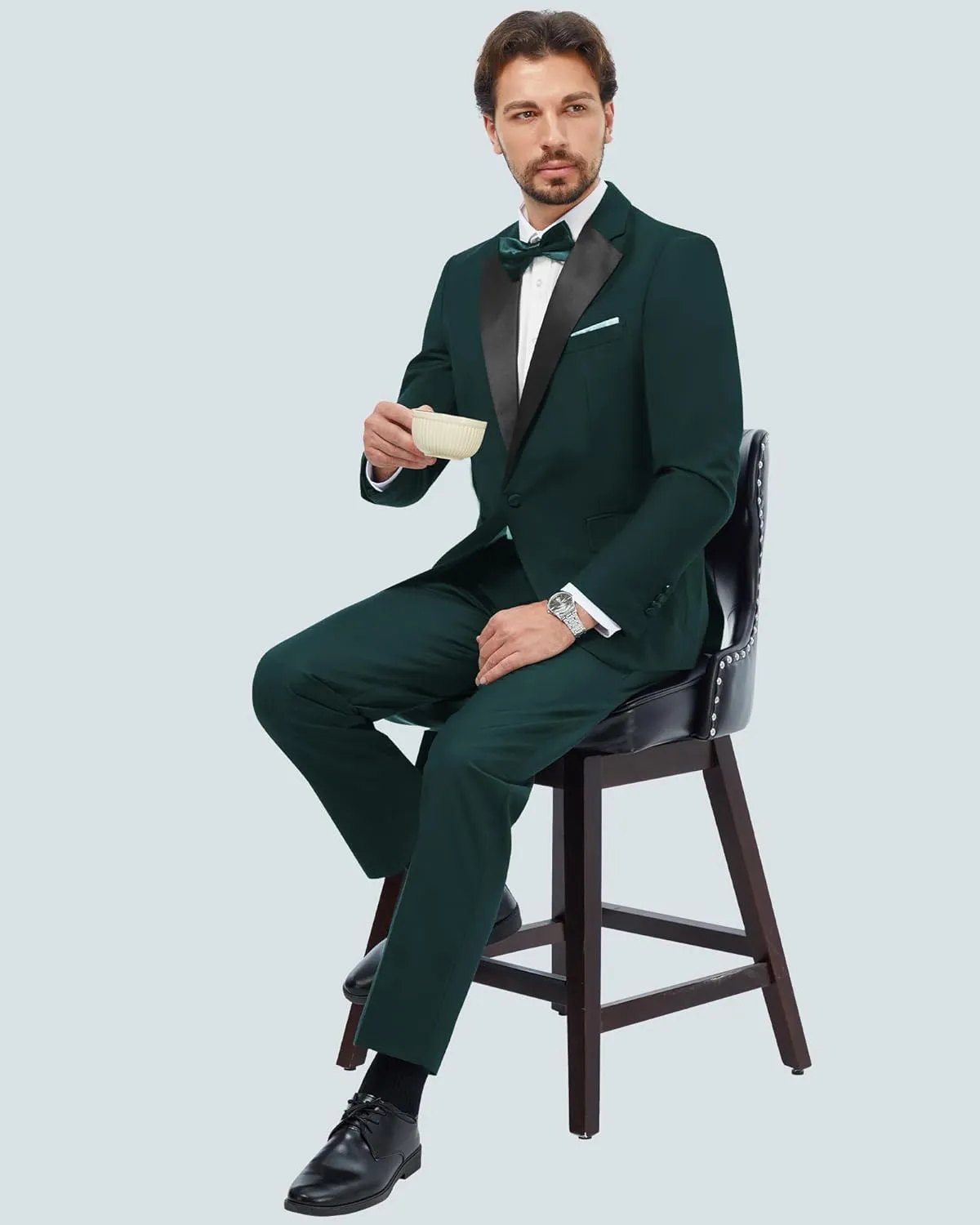 MAGE MALE Men's 2 Piece Suit One Button Slim Fit Formal Wedding Prom Tuxedo Suits Blazer Pants with Bow Tie Set