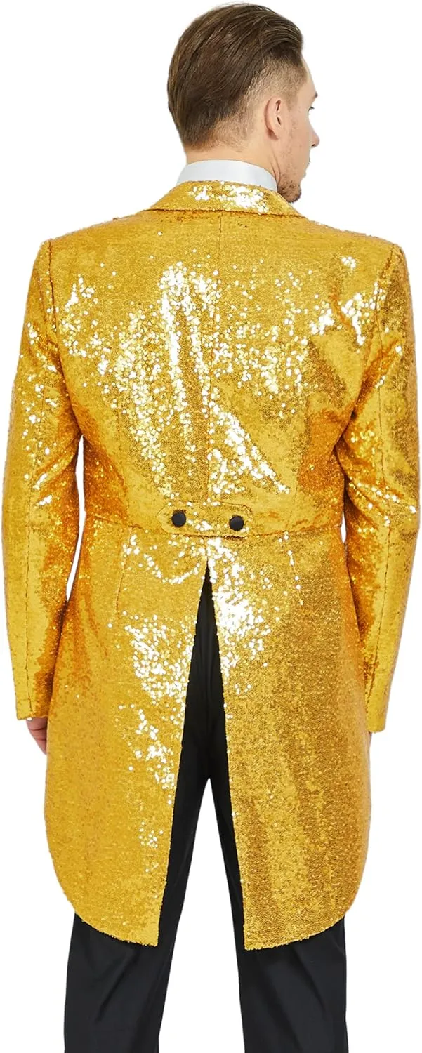 MAGE MALE Mens Sequin Tuxedo Jacket Tails Slim Fit Tailcoat Dress Coat Swallowtail Dinner Party Wedding Blazer Suit Jacket