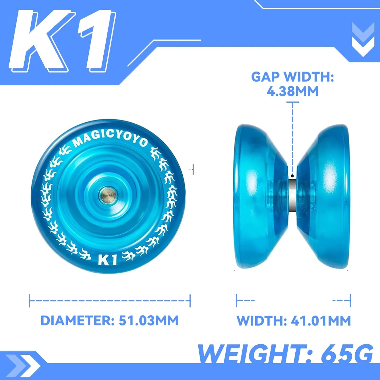 Magic YOYO K1 Yoyo Responsive Ball Bearing Yoyo for Beginner Kids, Plastic ABS Yoyo with Yoyo Glove Yoyo Storage Bag 12 Replacement Yoyo Strings (Crystal Blue)