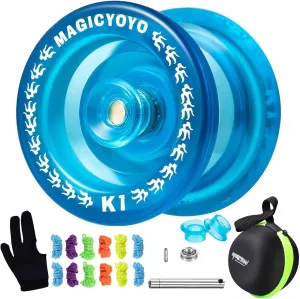 Magic YOYO K1 Yoyo Responsive Ball Bearing Yoyo for Beginner Kids, Plastic ABS Yoyo with Yoyo Glove Yoyo Storage Bag 12 Replacement Yoyo Strings (Crystal Blue)