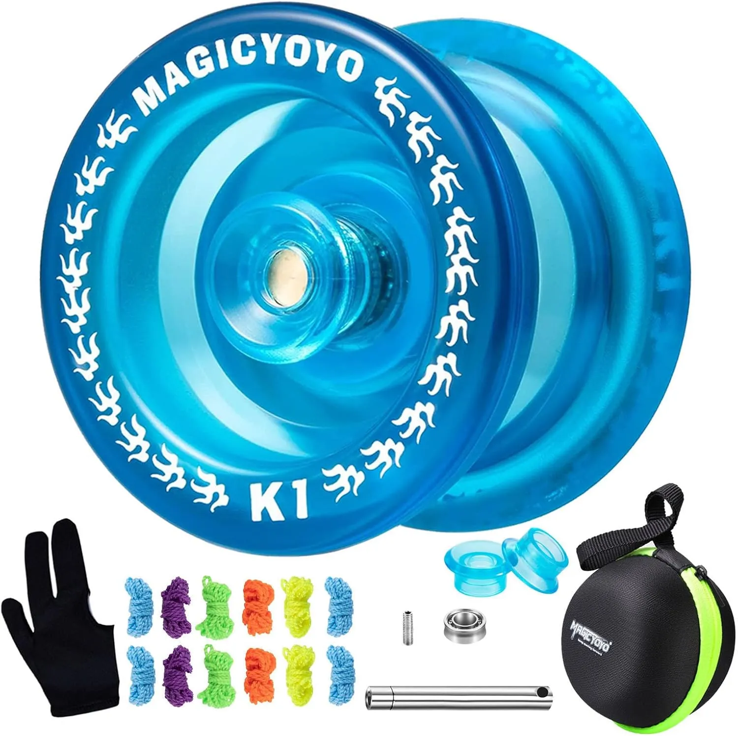 Magic YOYO K1 Yoyo Responsive Ball Bearing Yoyo for Beginner Kids, Plastic ABS Yoyo with Yoyo Glove Yoyo Storage Bag 12 Replacement Yoyo Strings (Crystal Blue)