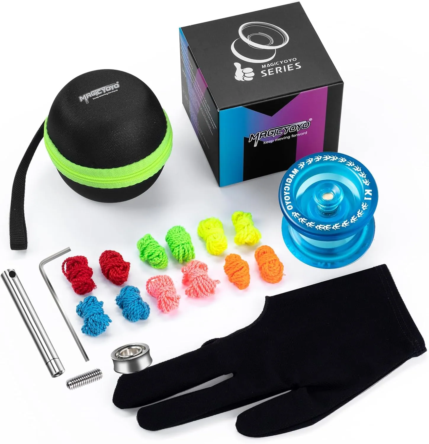 Magic YOYO K1 Yoyo Responsive Ball Bearing Yoyo for Beginner Kids, Plastic ABS Yoyo with Yoyo Glove Yoyo Storage Bag 12 Replacement Yoyo Strings (Crystal Blue)