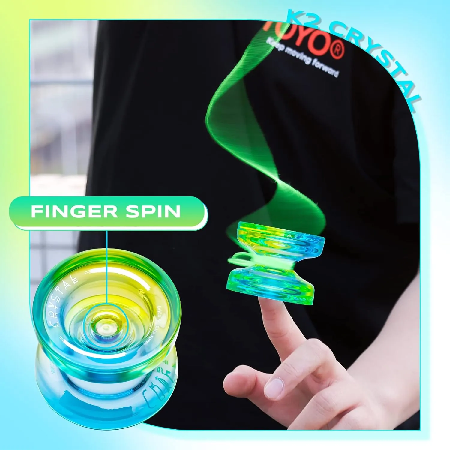 MAGICYOYO Responsive Yoyo for Kids Beginners, Dual Purpose Yo Yo K2 Unresponsive Yo-yo for Finger Spin Tricks Intermediate Play 12 Yoyo Strings Bearing Tool  Storage Case(Blue Yellow)