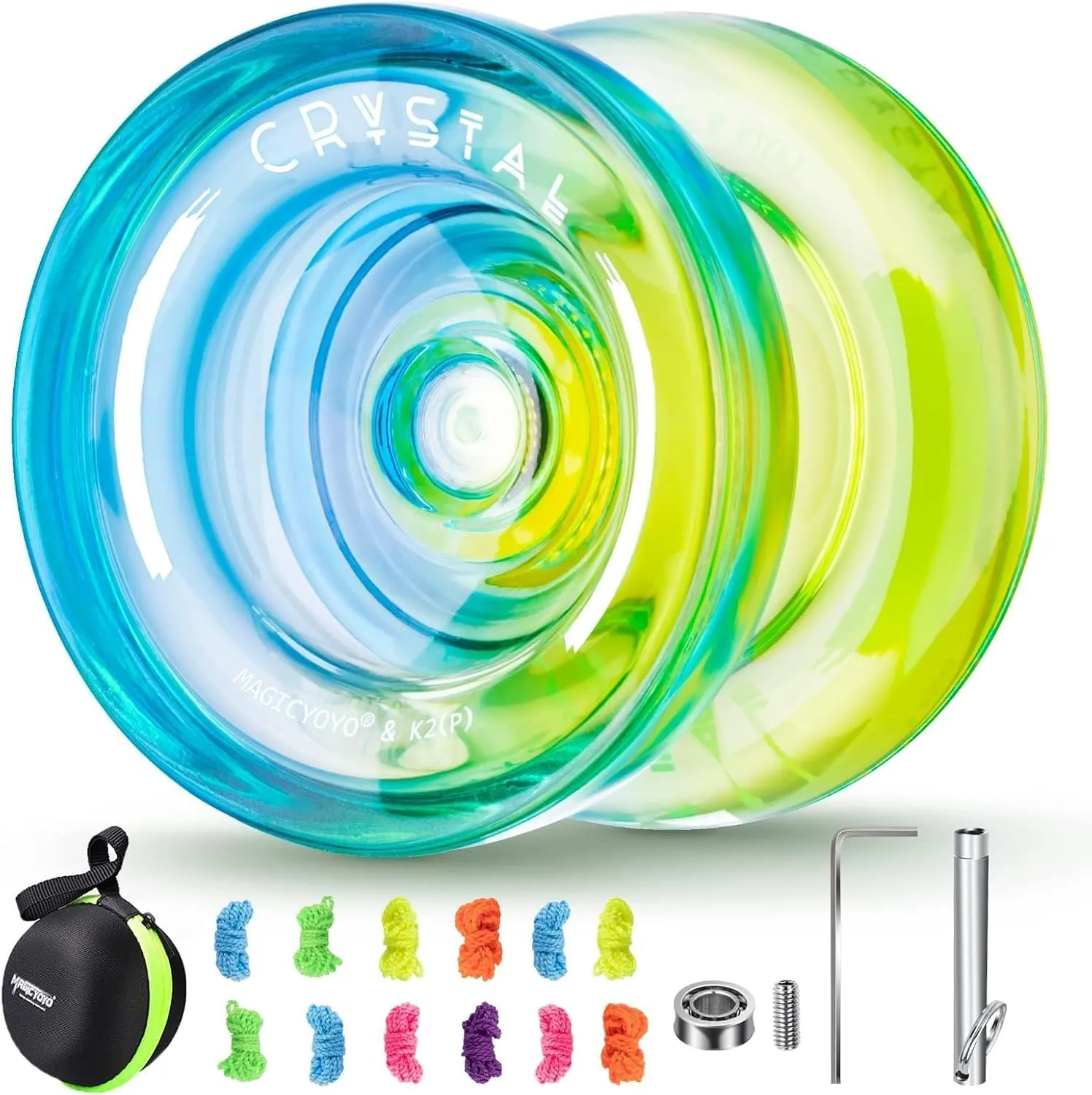 MAGICYOYO Responsive Yoyo for Kids Beginners, Dual Purpose Yo Yo K2 Unresponsive Yo-yo for Finger Spin Tricks Intermediate Play 12 Yoyo Strings Bearing Tool  Storage Case(Blue Yellow)