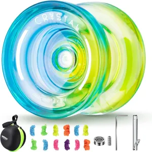 MAGICYOYO Responsive Yoyo for Kids Beginners, Dual Purpose Yo Yo K2 Unresponsive Yo-yo for Finger Spin Tricks Intermediate Play 12 Yoyo Strings Bearing Tool  Storage Case(Blue Yellow)