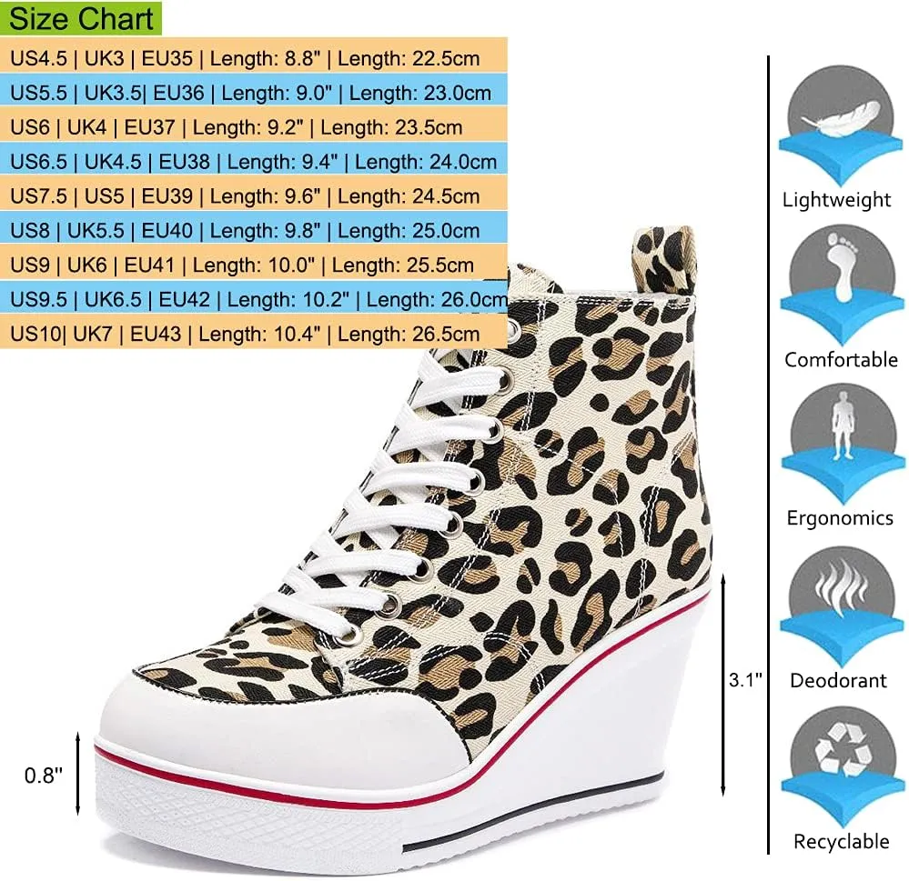 Mei MACLEOD High Heel Sneakers for Women Wedge Heel Sneaker with Side Zipper Casual Lace Up Canvas Shoes for College Students