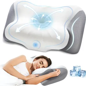 Memory Foam Neck Pillow, Effective Pain Relief Cervical Neck and Shoulder Pillows for Sleeping, Odorless Ergonomic Contour Bed Pillow for Side Sleep Stomach and Back Sleeper (Gray)